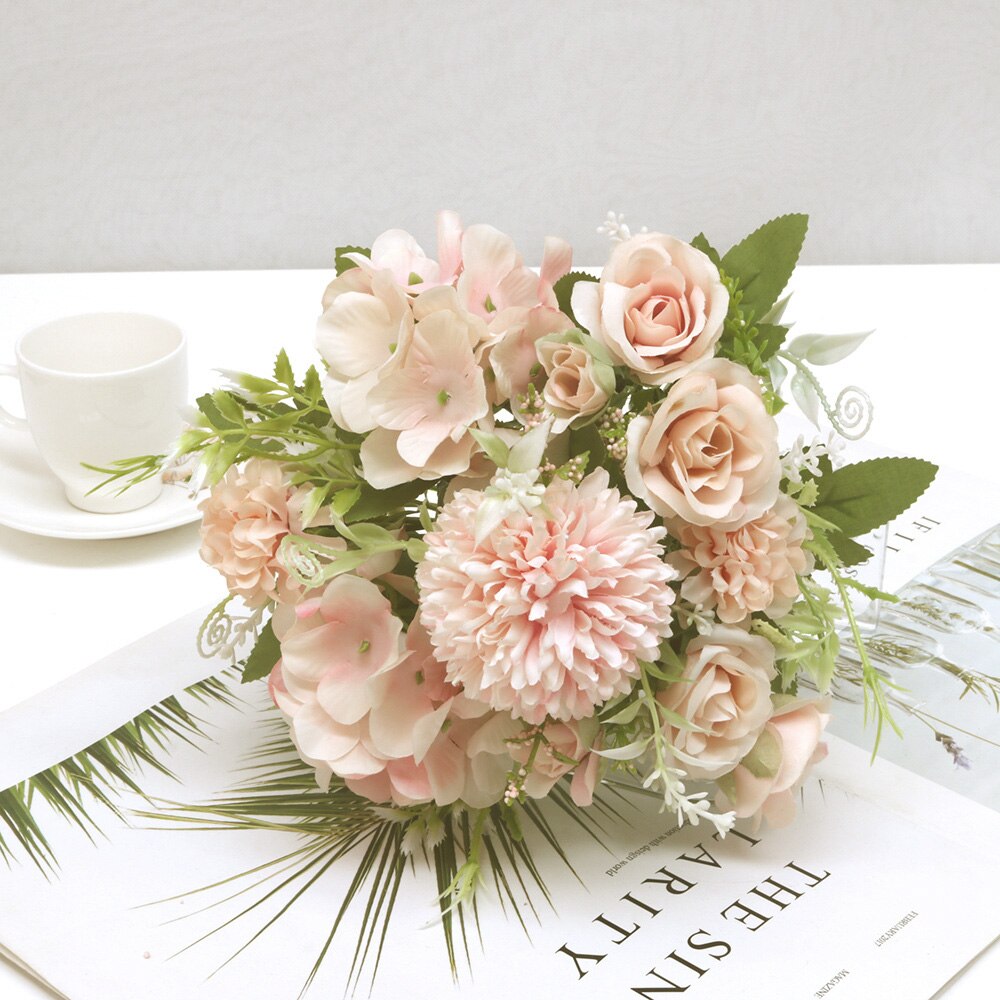 Pæon kunstige blomster buket potpourri europæisk klassisk stil til bryllup hjem haver kaffehuse retro gør-det-selv dekoration: Lyserød