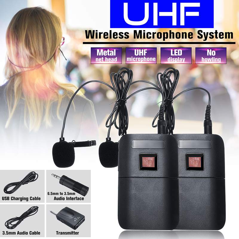 Dubbla headset uhf trådlöst mikrofonsystem huvudmonterad mikrofonmottagare sändare för mikrofon tallära
