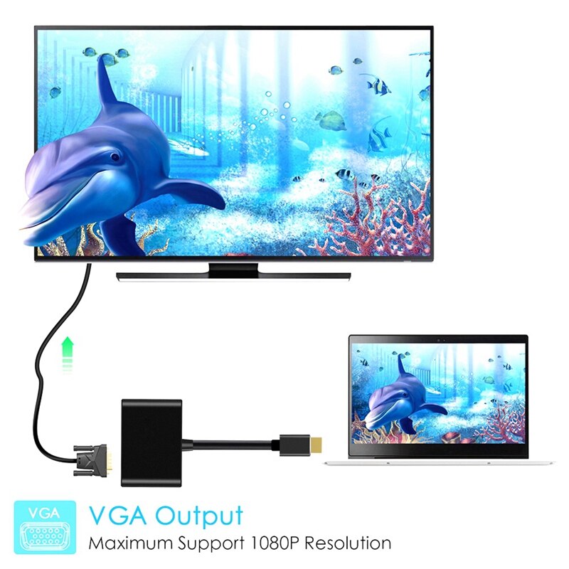 2-In-1 Hdmi Naar Hdmi Vga Adapter Converter Splitter In Hdmi & Vga Out Gelijktijdig 20Cm