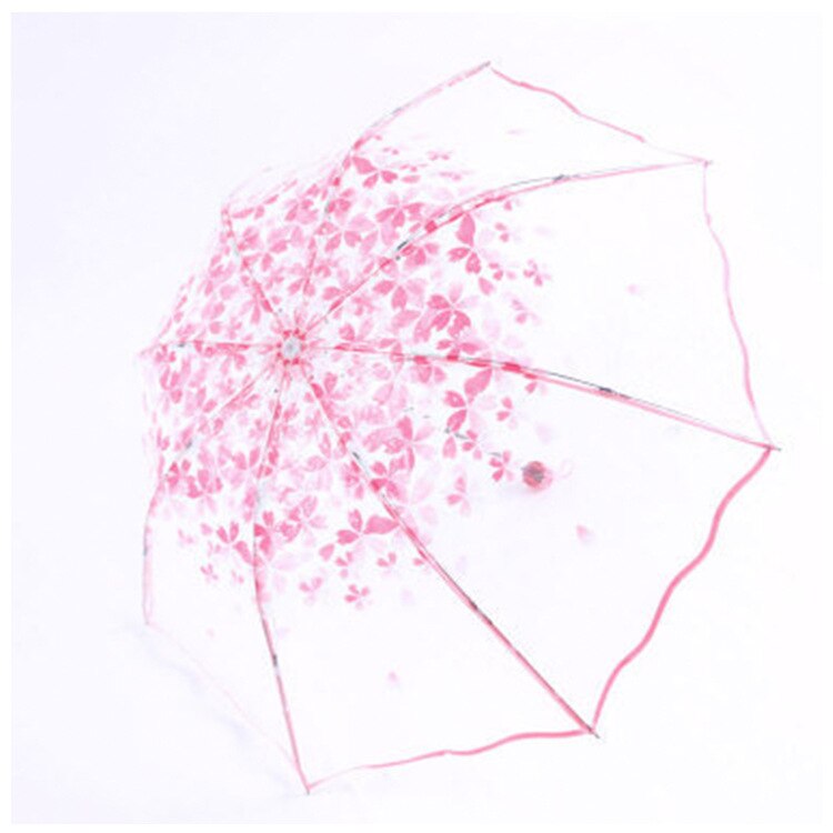 Fold paraply gennemsigtige paraplyer til beskyttelse mod vind og regn klart sakura klart synsfelt husholdnings regntøj: Lyserød 3