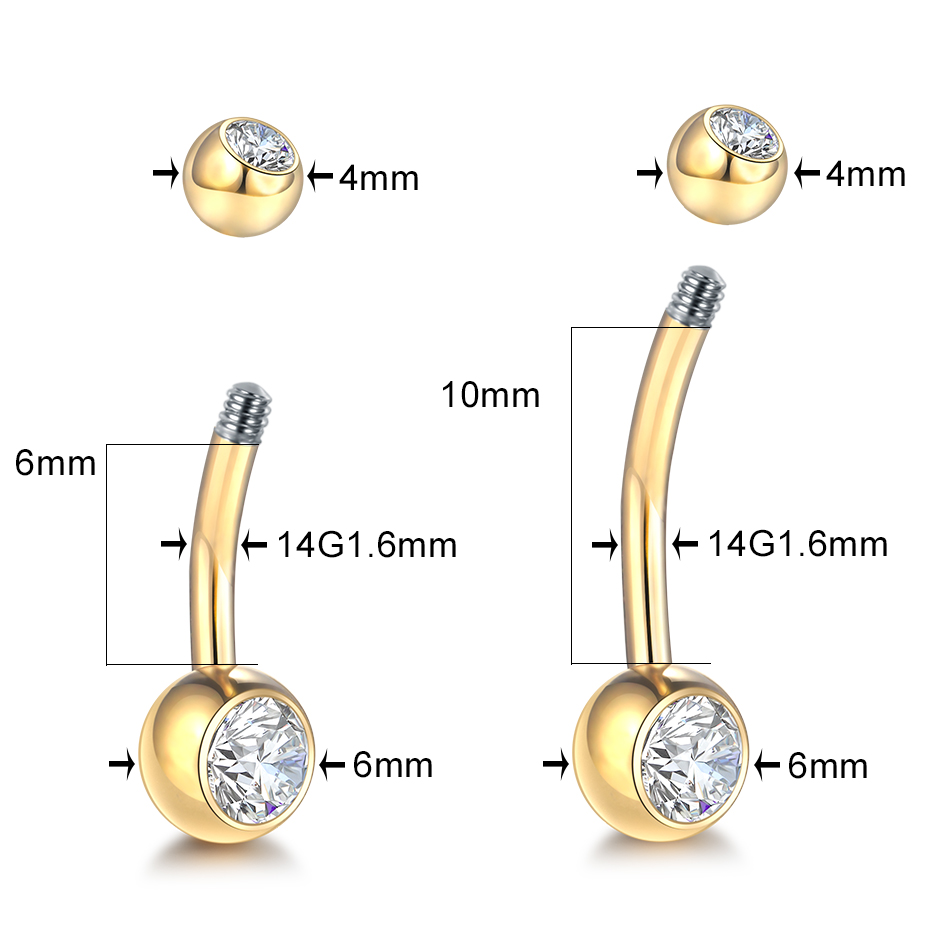 10 stk/parti titanium cz krystal navle ring navle bar piercing 6/8/10/12mm mave nobril piercing sexet smykker til kvinder 14g