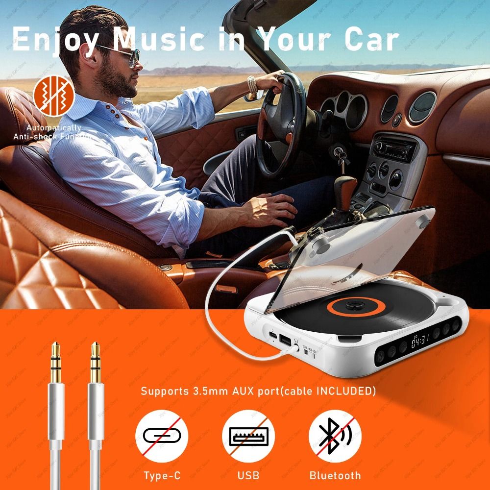 Dustproof Cover CD Player A-B Repeat Timer LED Screen Portable Music Player External Playback FM Radio Bluetooth Music Player