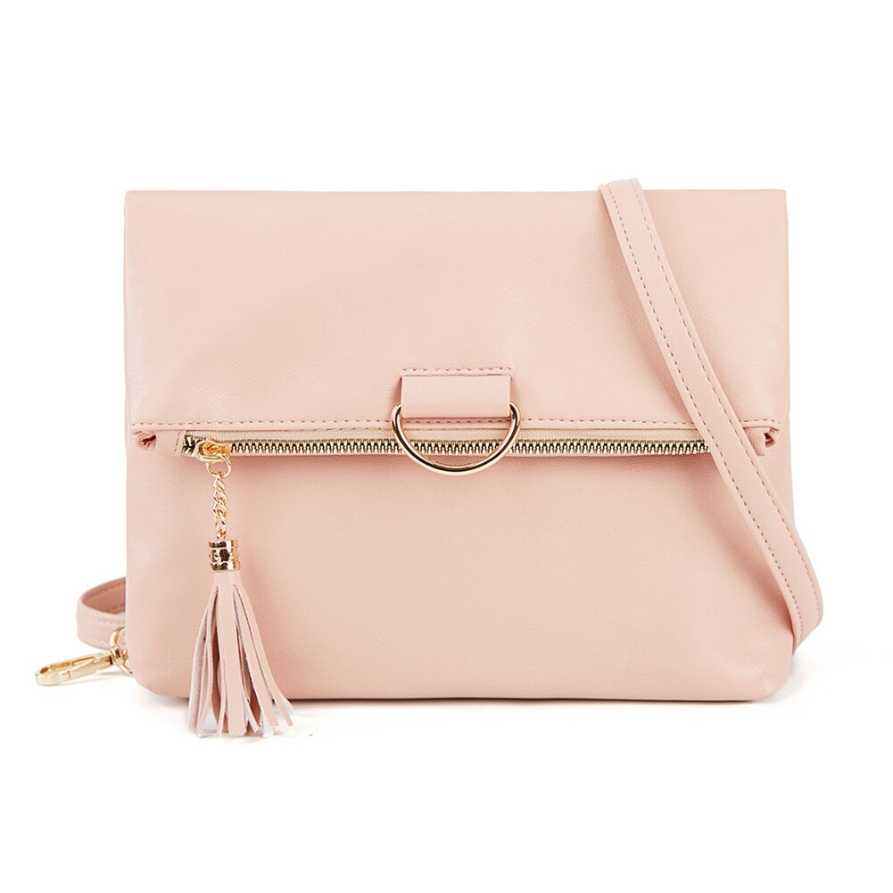 Quasten Frauen Schulter Umhängetasche PU Leder Geldbörse Feste Farbe lässig Damen Mädchen Crossbody Handtaschen: Rosa