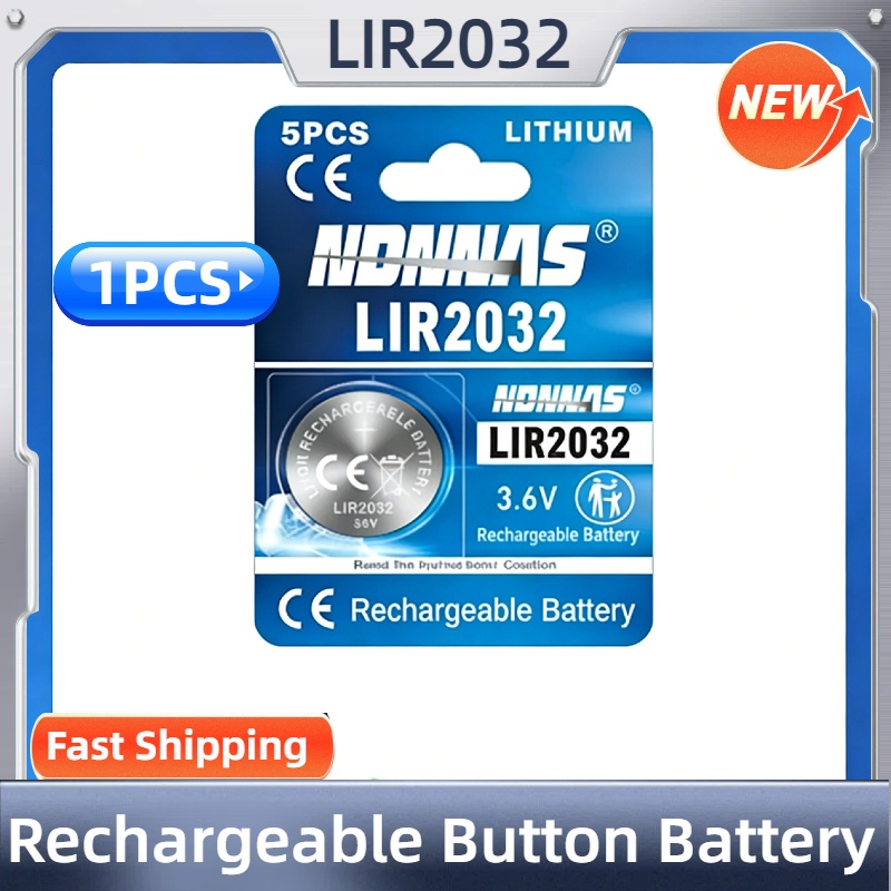 NEUE LIR2032 3,6V Wiederaufladbare Lithium-Knopfbatterie mit Ladegerät, Kompatibel mit CR2032 für Autoschlüssel, Uhren, Fernbedienungen: Gelb