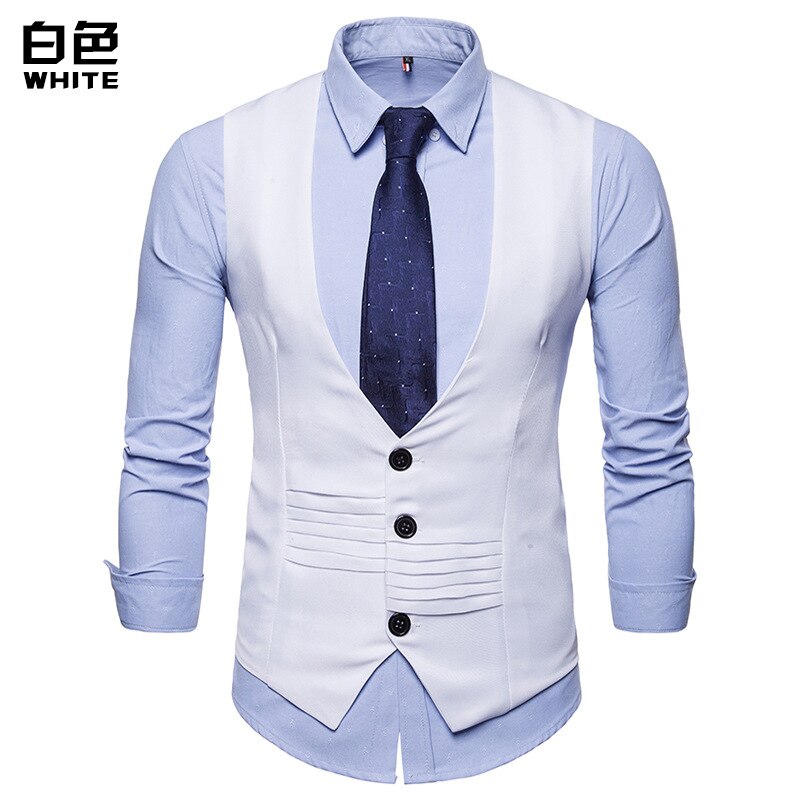 Männer formell Geschäft Kleid Anzug Weste Neue schlank passen Singel gebrüstet ärmellos Weste Männer Gilet Colete Masculino: Weiß / S
