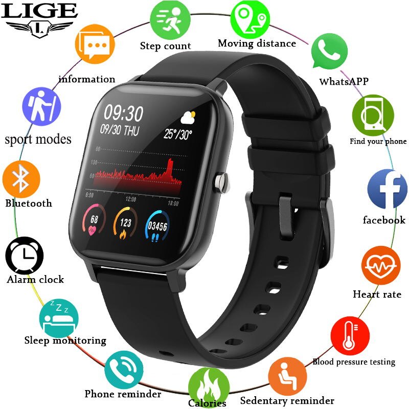 LIGE P8 ساعة ذكية الرجال النساء smartwatch الرياضة جهاز تعقب للياقة البدنية IPX7 إضاءة مقاومة للماء شاشة تعمل باللمس الكامل مناس