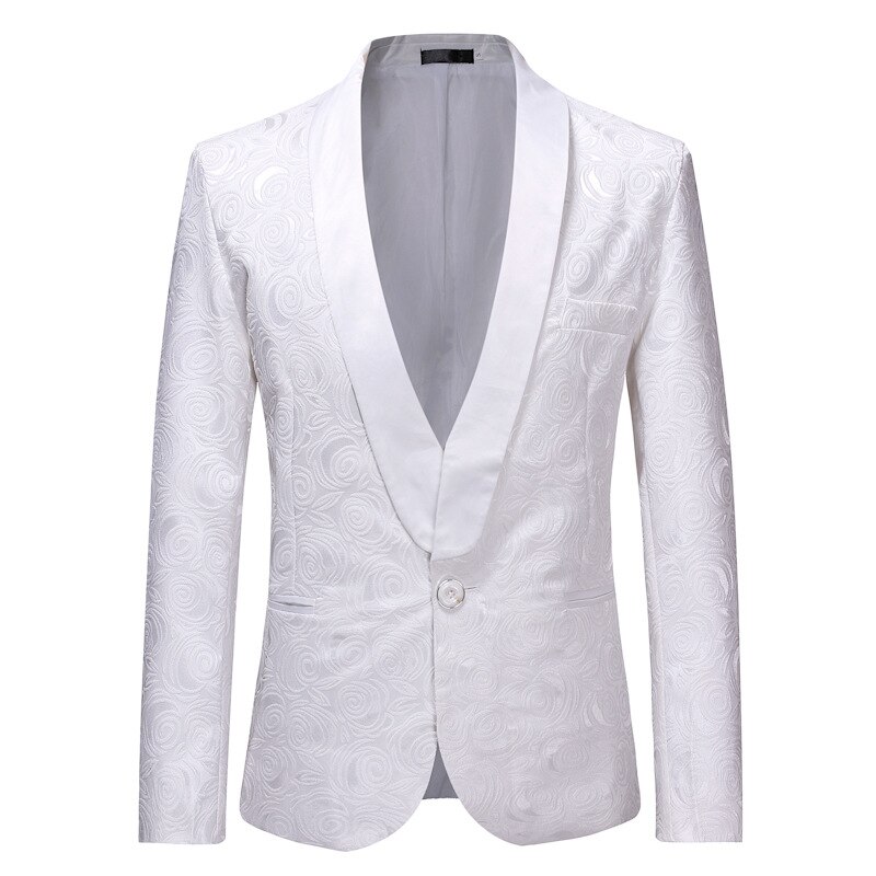 Veste en Jacquard Rose blanche pour Homme, tenue de costume, pour boîte de nuit, costume de fête de mariage, vêtement de chanteur sur scène