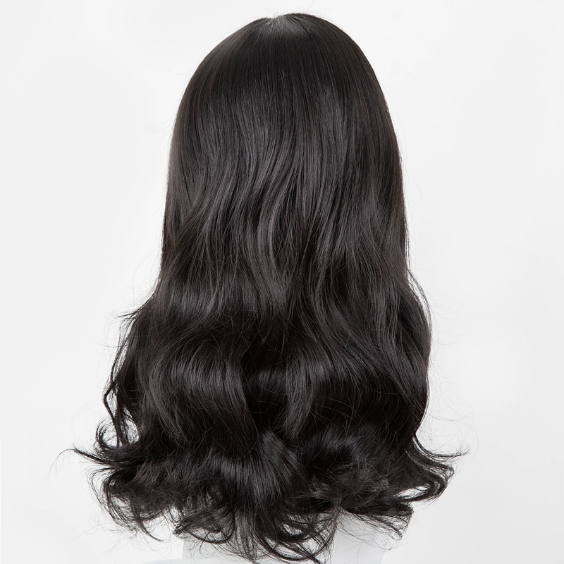 Fei-show fibra sintética resistente al calor medio rizado LÍNEA DE parte media sin explosión Peluca de cabello negro mujeres salón negro peluca