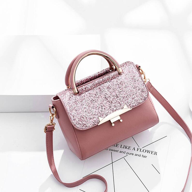 Yogodlns nouvelles dames Sequin sac carré de en cuir PU femmes concepteur de luxe sac à rabat Mini sac à bandoulière: Pink