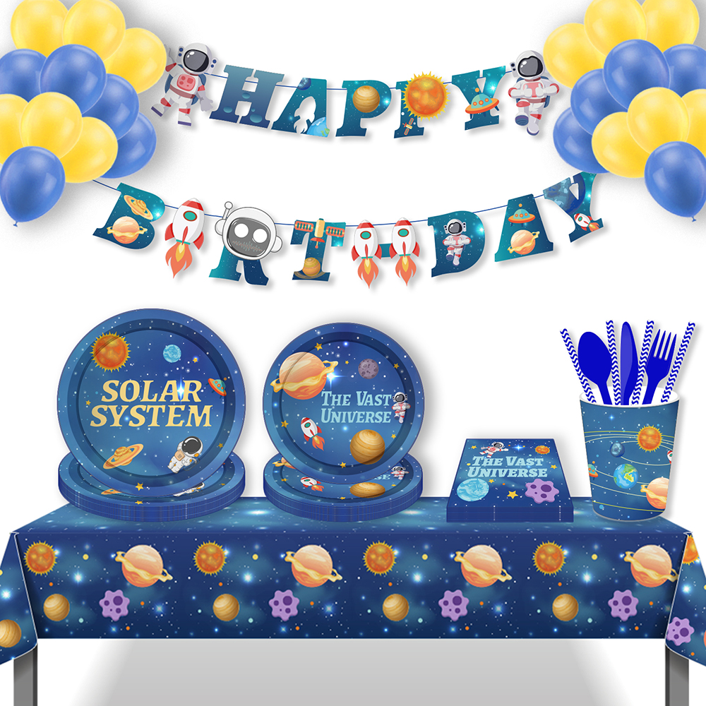 Universe Outer Space Astronaut Rocket Galaxy Theme Paper Photobooth Props Boy Planet Baby Shower Birthday Party Decorations