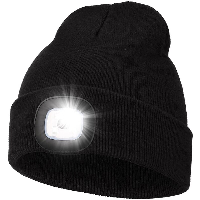 TAGVO LED verlichte muts cap, USB oplaadbare winter warme hoeden met 8 lichten, 2 modi (helder en knipperend alarm), running camping koplamp gebreide Skullies beanie, geschenken voor mannen en vrouwen