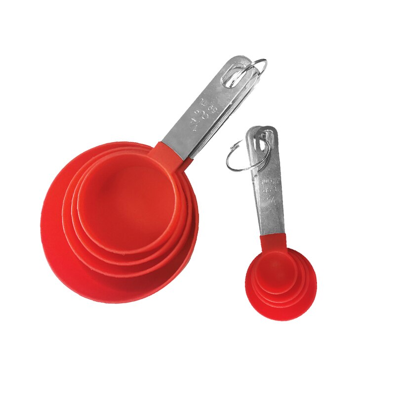 Juego de cucharas medidoras para hornear, juego de tazas medidoras con mango de acero inoxidable, herramientas de medición para té y café, accesorios de cocina, 8 unids/set: 8pcs Red