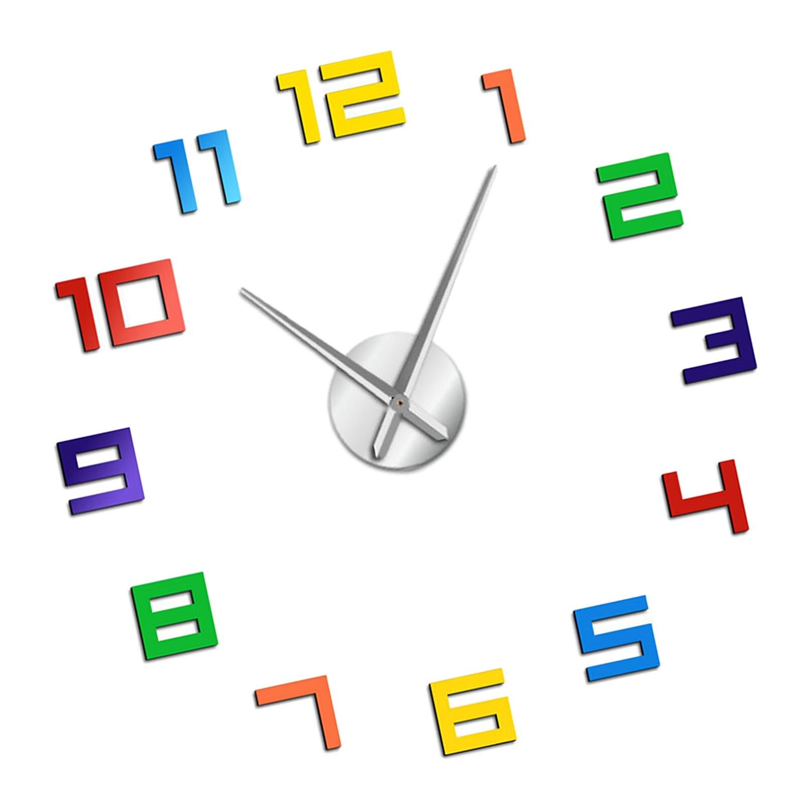 Modern 3D DIY Wall Clock ,Large Wall Stickers, Colorful Numerals ,Arylic Mute: Silver