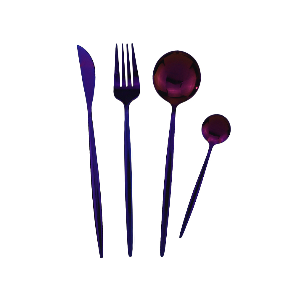 Couverts en or blanc miroir de cuisine | Ensemble de vaisselle 304 service de vaisselle en acier inoxydable, couteau fourchette cuillère service de table 32 pièces/8: Purple