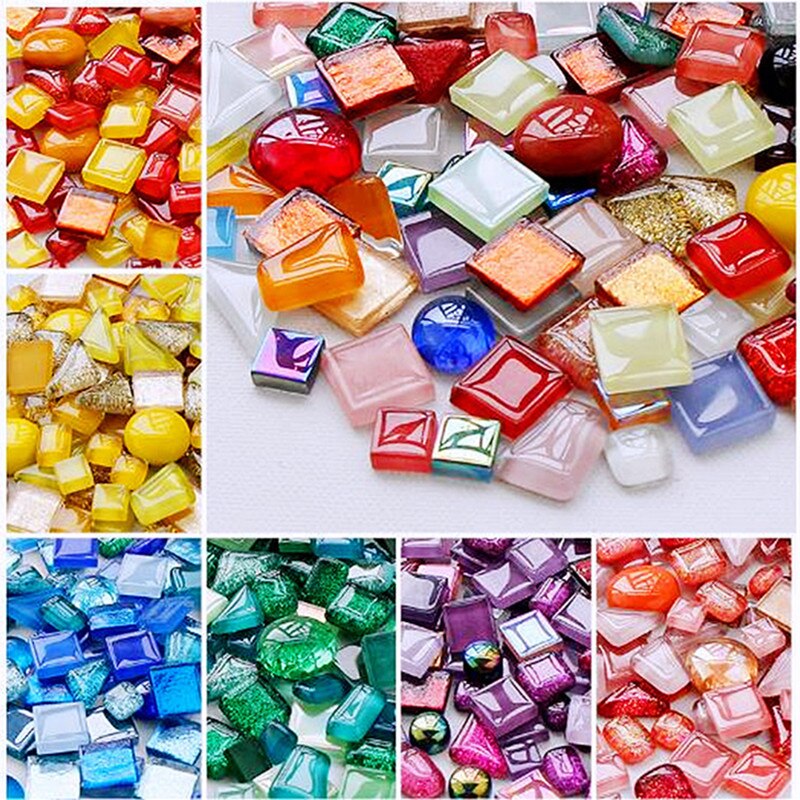 120g/4.23oz diversificerede glasmosaikfliser form/farveblanding flise rund/trekant/firkantet gør-det-selv mosaik håndværk skinnende materialer