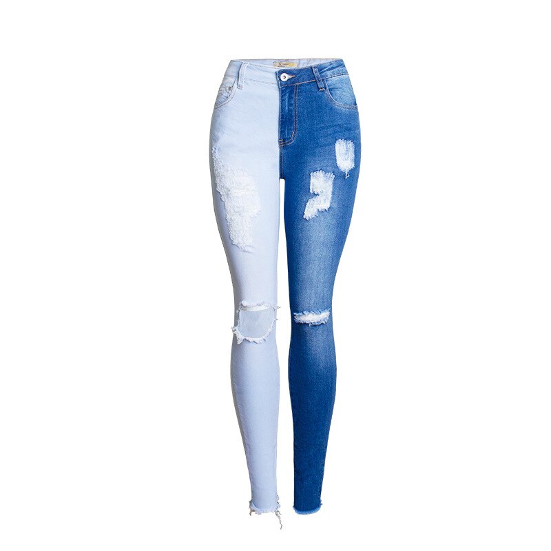 LOGAMI Skinny Ripped Jeans Woman Contrast Color Slim Jeans For Women Denim Pants: S