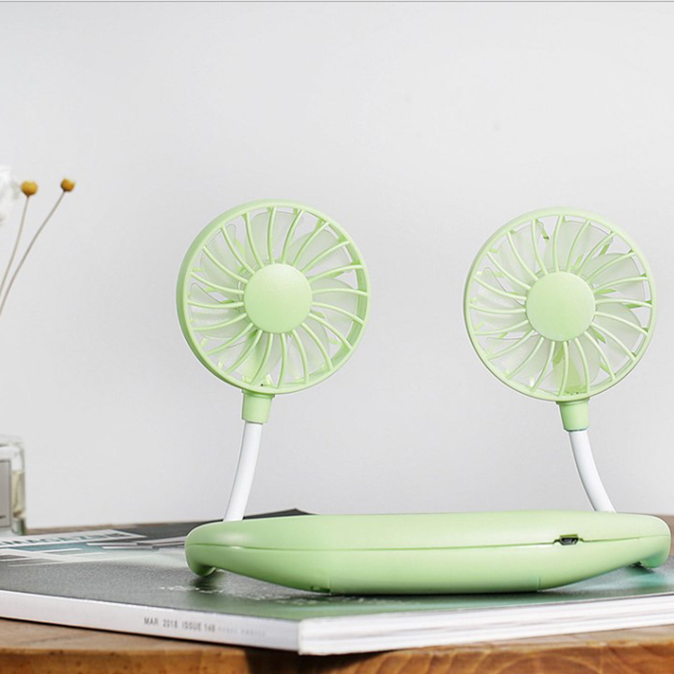 Justerbar 7 blad mini usb genopladelig ventilator bærbar hals sport fan halsbånd skrivebord hånd air fan conditioner til værelse: Grøn