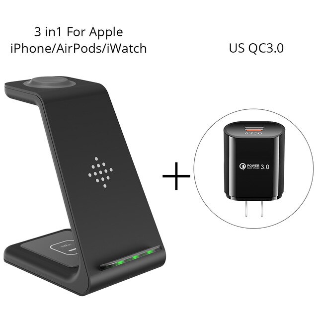 Support de chargeur sans fil 3 en 1 pour iPhone 13, 12, 11 Pro Max, Qi, charge rapide, à Induction, pour Apple Watch, AirPods, Samsung: For IPHONE US  Plug