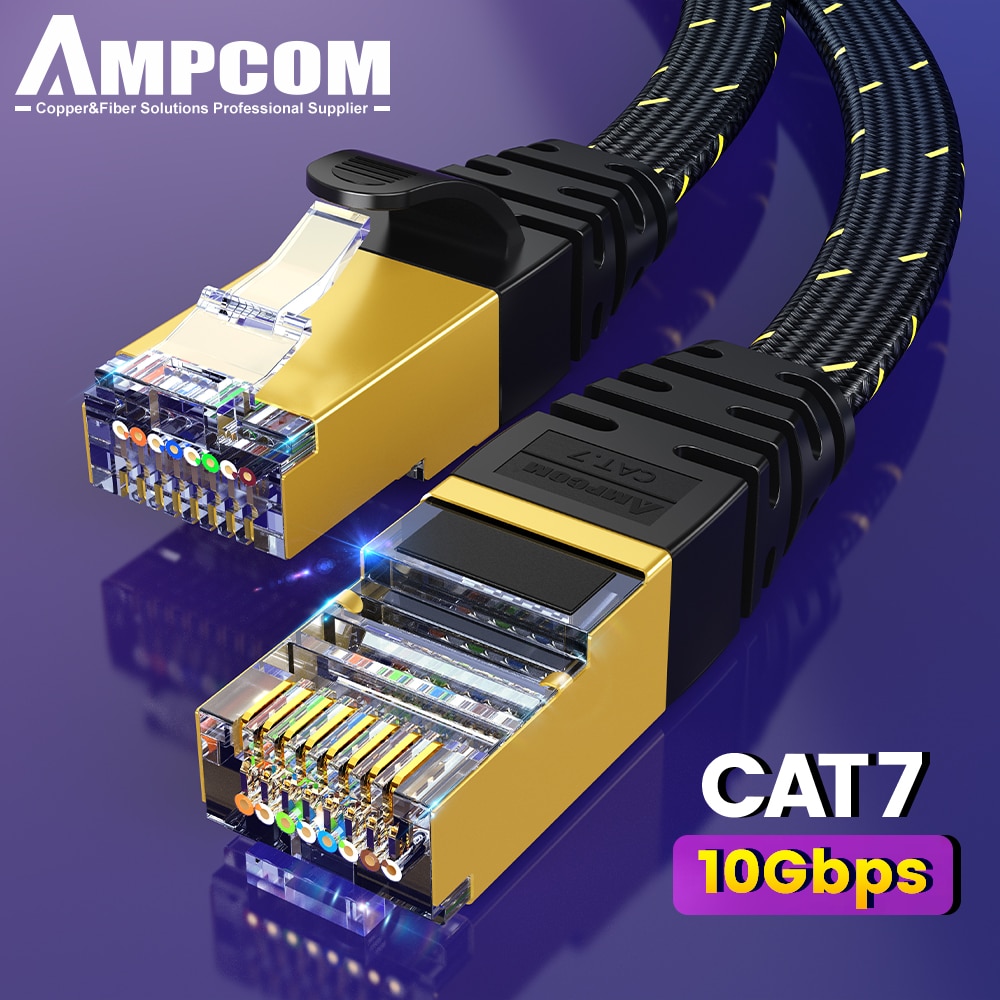 AMPCOM CAT7 Cable Ethernet Lan Flat Cable SFTP Redondo RJ45 Cable de Red Cat 7 Cable de Internet para Router Módem PC PS4 Patch Cable