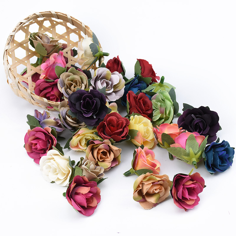 10 st silke rosor huvuden blomma vägg hem bröllop dekoration tillbehör handgjorda diy box konstgjorda växter julkrans