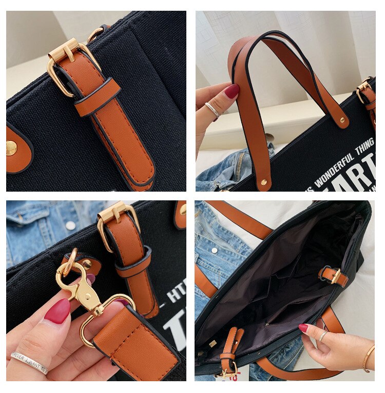 Vrouw Tote Tas Mode Brief Grote Capality Canvas Tas Toevallige Schouder Messenger Bags Unisex Patchwork Boodschappentas