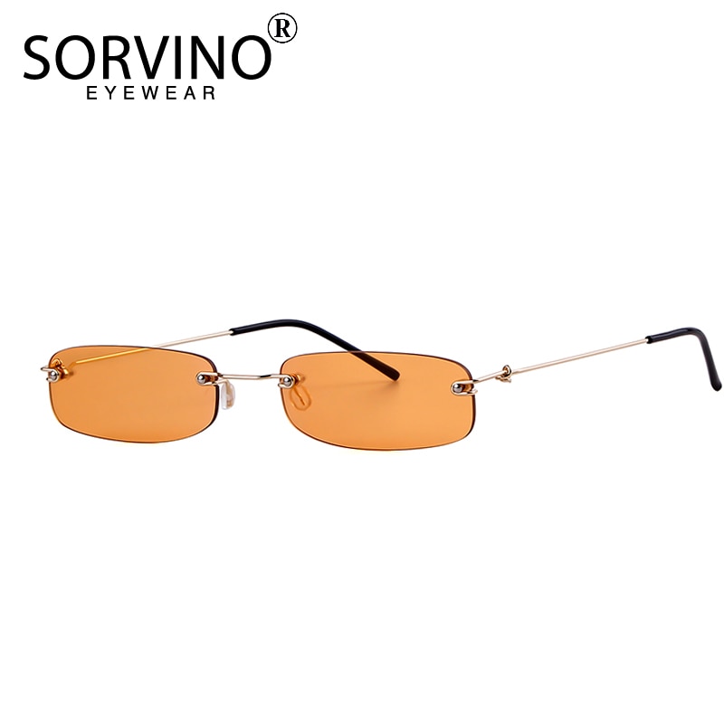 SORVINO Small Orange Rimless Rectangle Sunglasses Men Women 90s Tiny Narrow Frameless Tint Sun Glasses Shades SP40