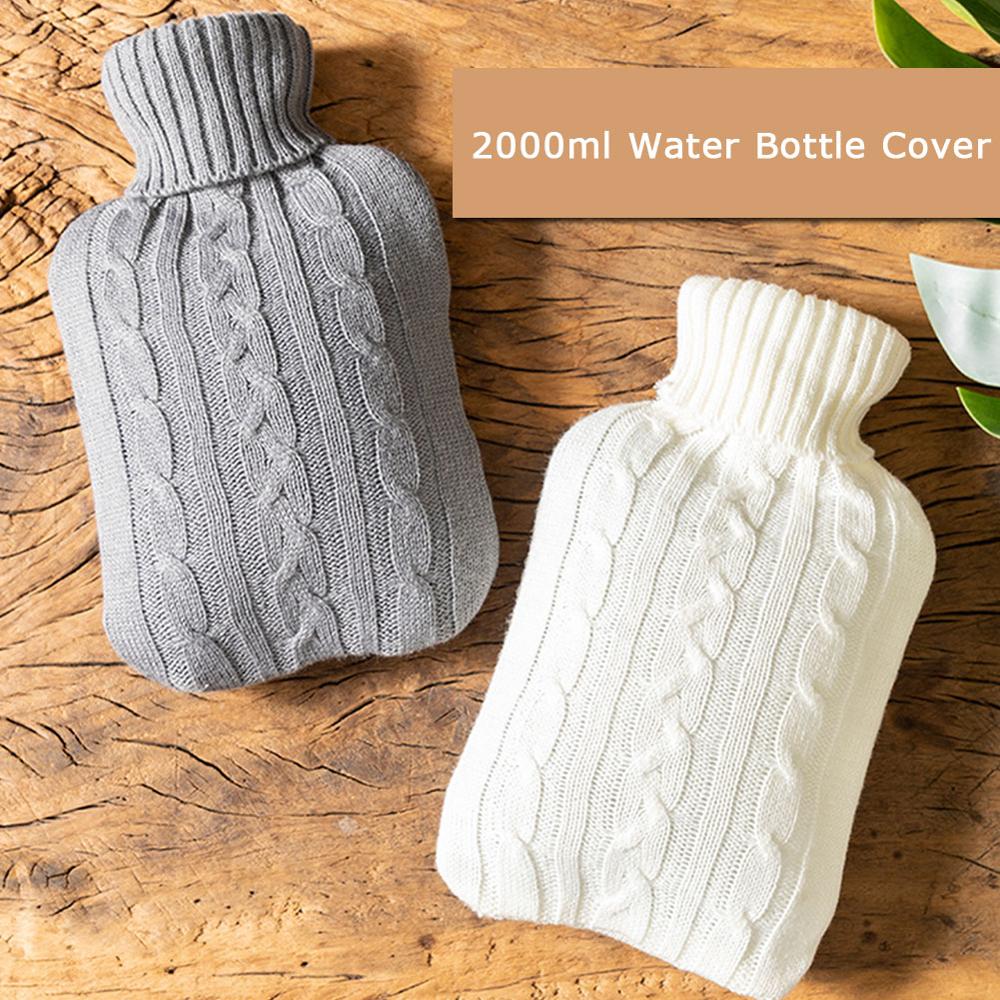 2000Ml Warm Water Fles Gebreide Cover Effen Kleur Water Gevulde Tas Doek Cover Handwarmer Winter Soft water Fles