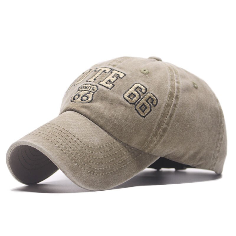 bomull brev rute 66 retro baseballcaps europeisk og amerikansk stil vasket denimcaps: kaki
