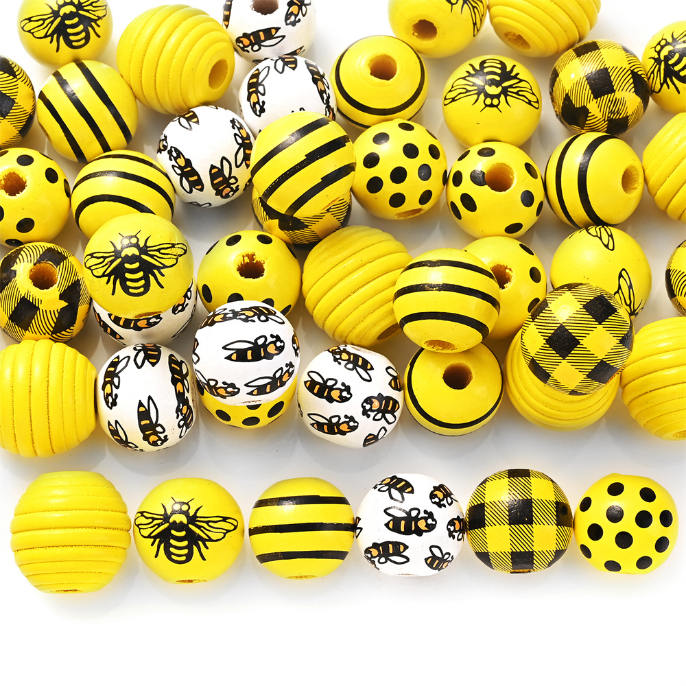 Ensemble de perles décoratives peintes en jaune, jolies perles en bois, perles d'espacement rondes, guirxiété de bricolage, décor de fête exécutif, 10 pièces