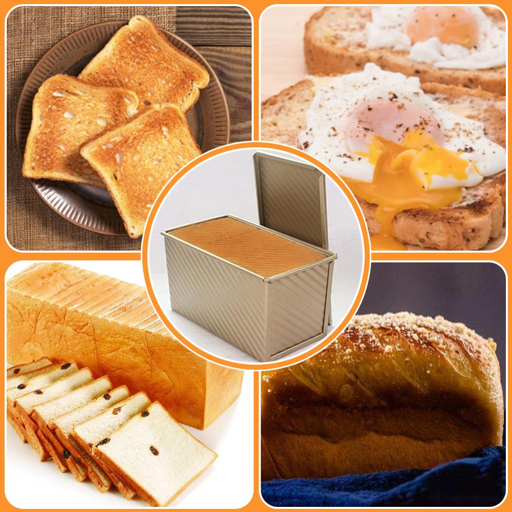 Toast Bread Box Gold Rectangular Loaf Pan Carbon Steel Non-stick Bellows Cover bread tray Mold Bread Mold Eco-Friendly toast box
