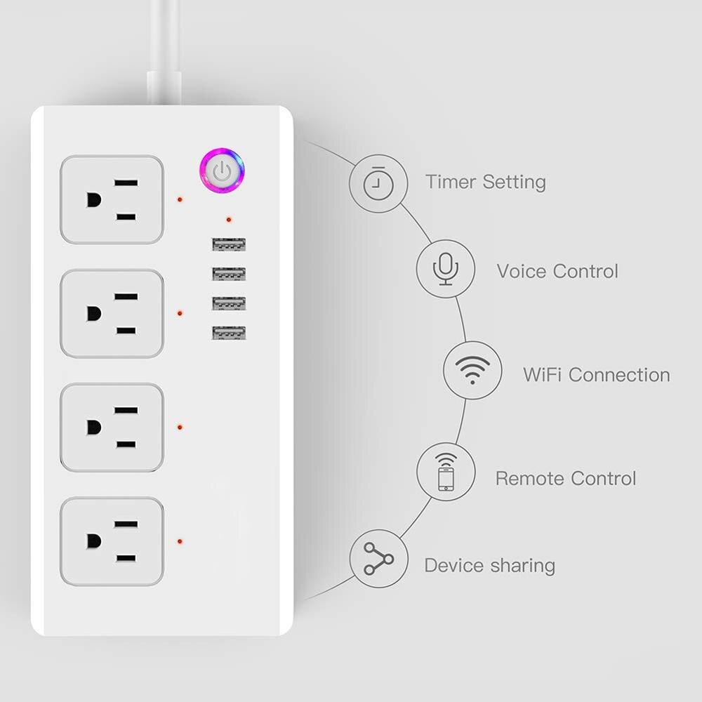 US Standard WiFi Smart Power Strip 4 Outlets and 4 USB Ports Compatible with Alexa and Google Assistant