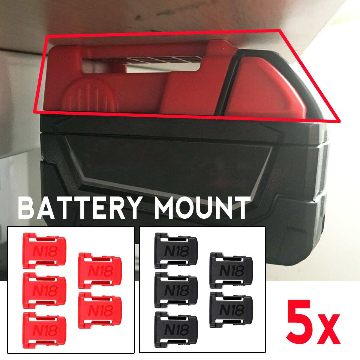 ABS 5 Stck Batterie Halterungen 3D Gedruckt Für MILWAUKEE M18 18V Lagerung Halfter Regal Gestell Stand Schlüssel Batterie