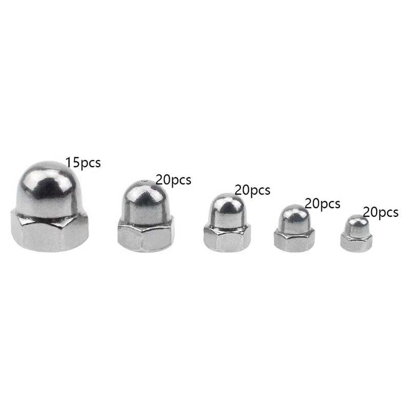 95Pcs Dome Hex Cap Nut Bolt M3/M4/M5/M6/M8 Stainless Steel Nuts Lock Nuts Round Fastening Nut Hexagon Domed Cap Nut