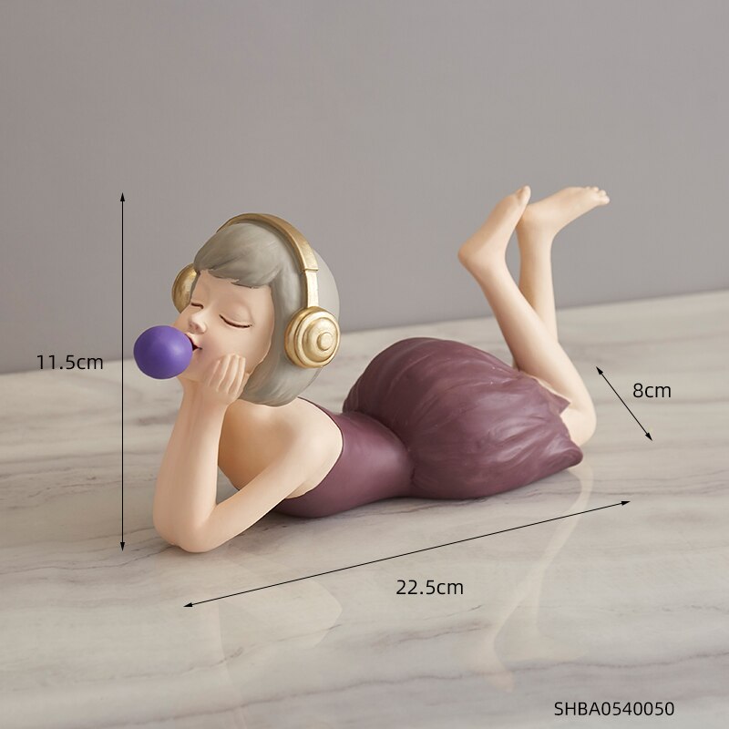 Nordic Sweet Dreamy Bubble Girl Sculpture Storage Lipstick Fruit State Living Room Decoration Bedroom Decor Accessories: Lying-purple