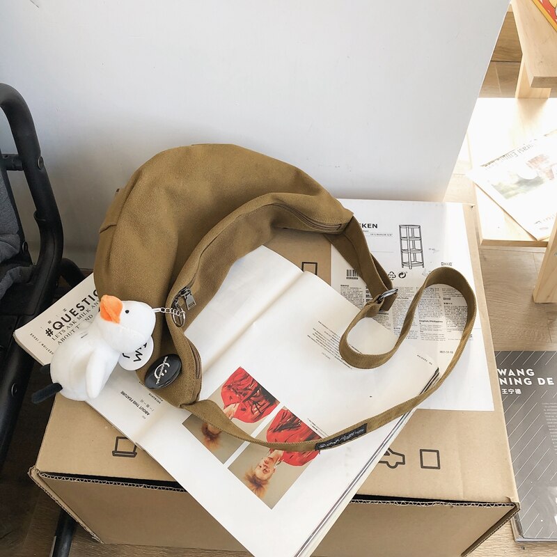 Japanese Casual Lazy Style Messenger Bag Ins Couple Bag Shoulder Bag Girl Wild Canvas Bag Original Uoct.all Small Satchel: khaki-guajian