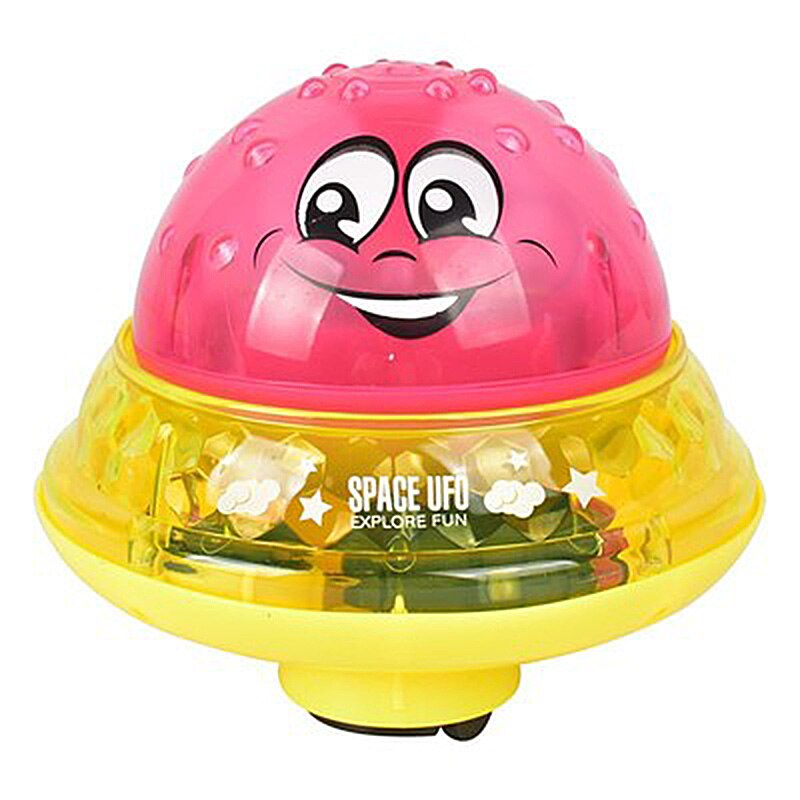Vandlegetøj ufo stil vandspray rotere med lys bruser børnelegetøj børn småbørn svømning fest badeværelse led belysning legetøj: Gul base rød bold