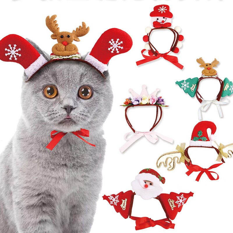Tocado navideño para perro de Gato, variedad de sombreros de Noche de Brujas, sombreros para mascotas, diadema con anillo de flores de simulación, accesorios para perros