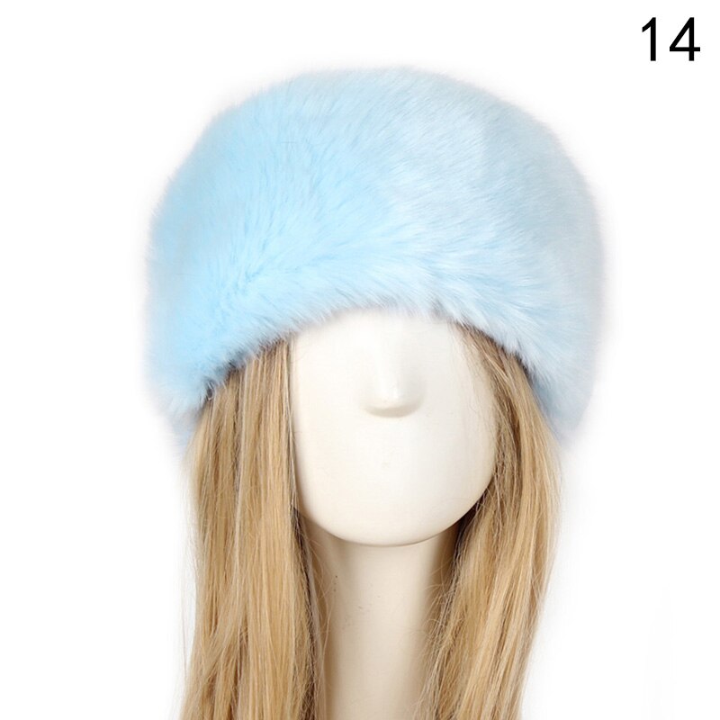 Winter Dikke Harige Haarband Fluffy Faux Fur Vrouwen Meisje Bont Hoofdband Hoed Winter Outdoor Earwarmer Ski Hoeden Sneeuw Cap: 14