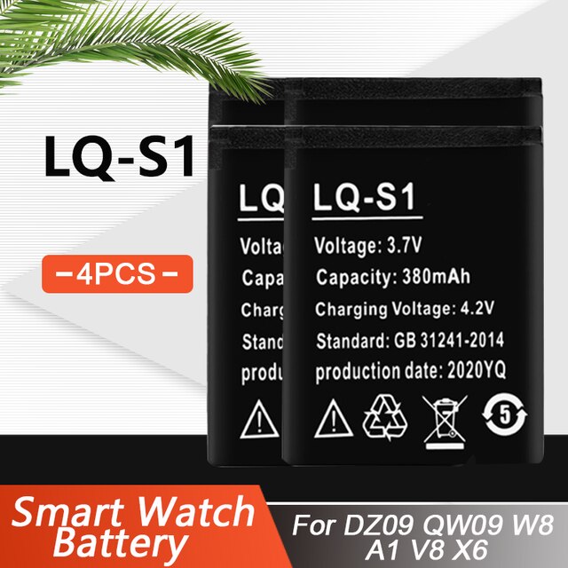 Batería de litio recargable para reloj inteligente, pila de LQ-S1 de 3,7 V y 380mAh para AB-S1 DJ-09 DZ09 GJD HKS-S1 FYM-M9 QW09 W8S: 3PCS