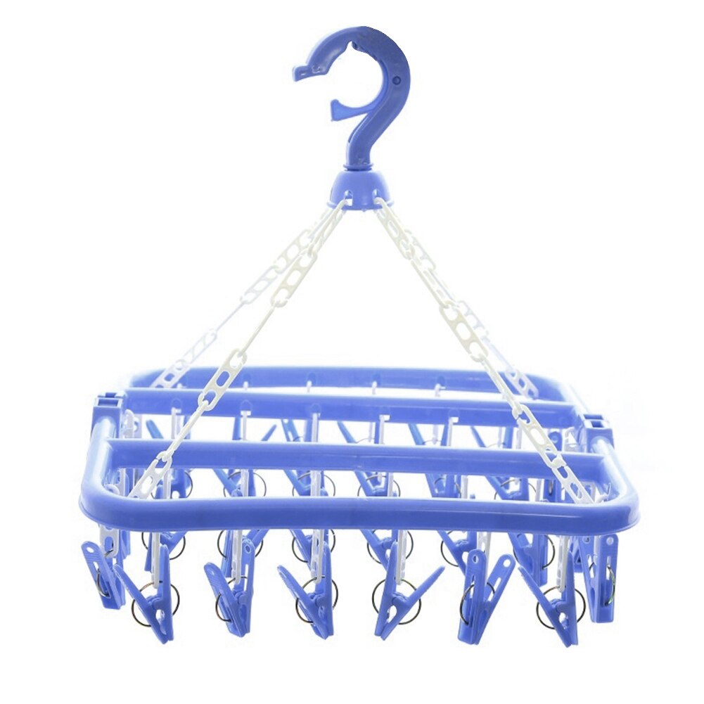 32 Clip Hanger Foldable Plastic Socks Towels Cloth Hanger Rack Household Socks Underwear Drying Rack Hangers Home Clothes Clip: Blue