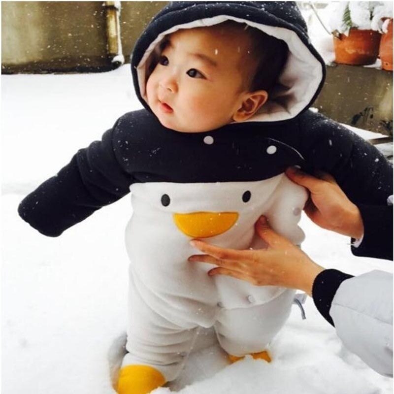 Baby Herfst En Winter Warme Lange Mouw Leuke Romper Kinderkleding Pasgeboren Penguin Winter Buitenste Rompertjes Baby Sleeper