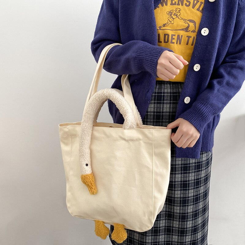 Mara 'S Droom Vrouwen Schoudertassen Pluche Grote Gans Tote Eenvoudige Pols Tassen Leuke Zachte Handtas Canvas Winkelen tas Meisjes: Default Title