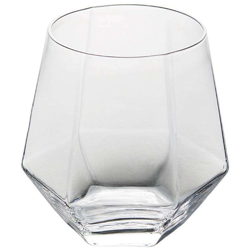Geometric hexagonal glass drinking water glass transparent reusable wine glass juice beer glass: Red