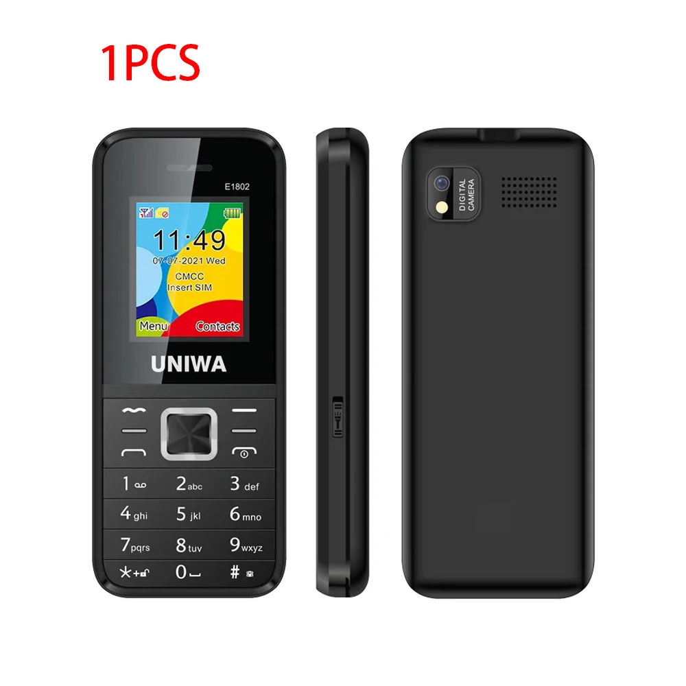 1/3/5Pcs UNIWA E1802 GSM Cellphone Senior Elder Telephone With Big Push Button 1.77" Dual SIM Feature Phone 1800mAh Flashlight: black / Bundle 3