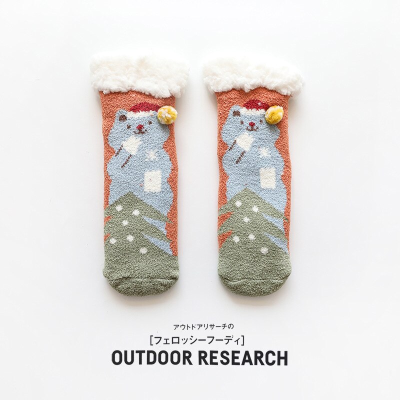 Kids Anti Slip Cashmere Christmas Socks Toddler Child Boys Girl Baby Winter Thick Warm Cartoon Animal Parent-child Thermal Sock: Snickering snowman / adult