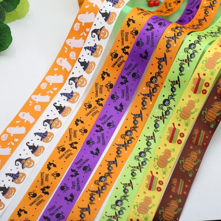 1 yard  (25mm)  halloween tegneseriemønster grosgrain bånd tape festdekoration indpakning gør-det-selv festdekorationsmateriale