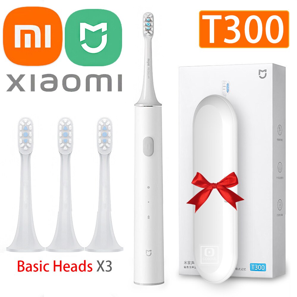 Xiaomi Toothbrush T300 MIJIA Electric Toothbrush Sonic Tooth Brush Heads Mi Smart USB Rechargeable Waterproof Ultrasonic: Xiaomi T300 3 Heads