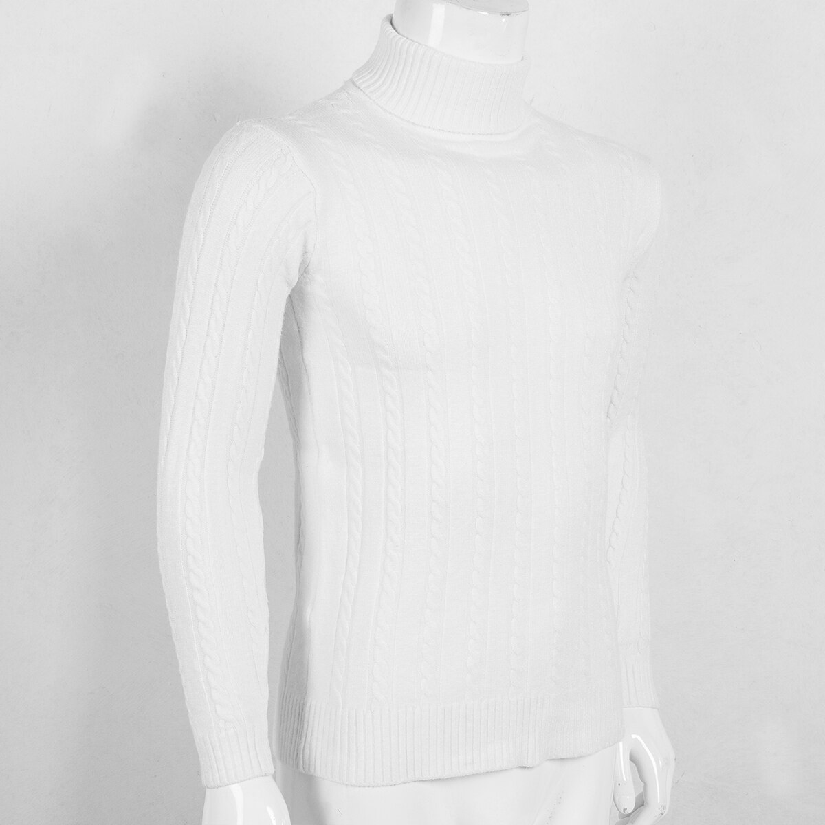 Herre høst vinter varme gensere termisk bomull turtle neck skivvy turtleneck genser stretch topper tykk pullover genser m -2xl: Hvit / L