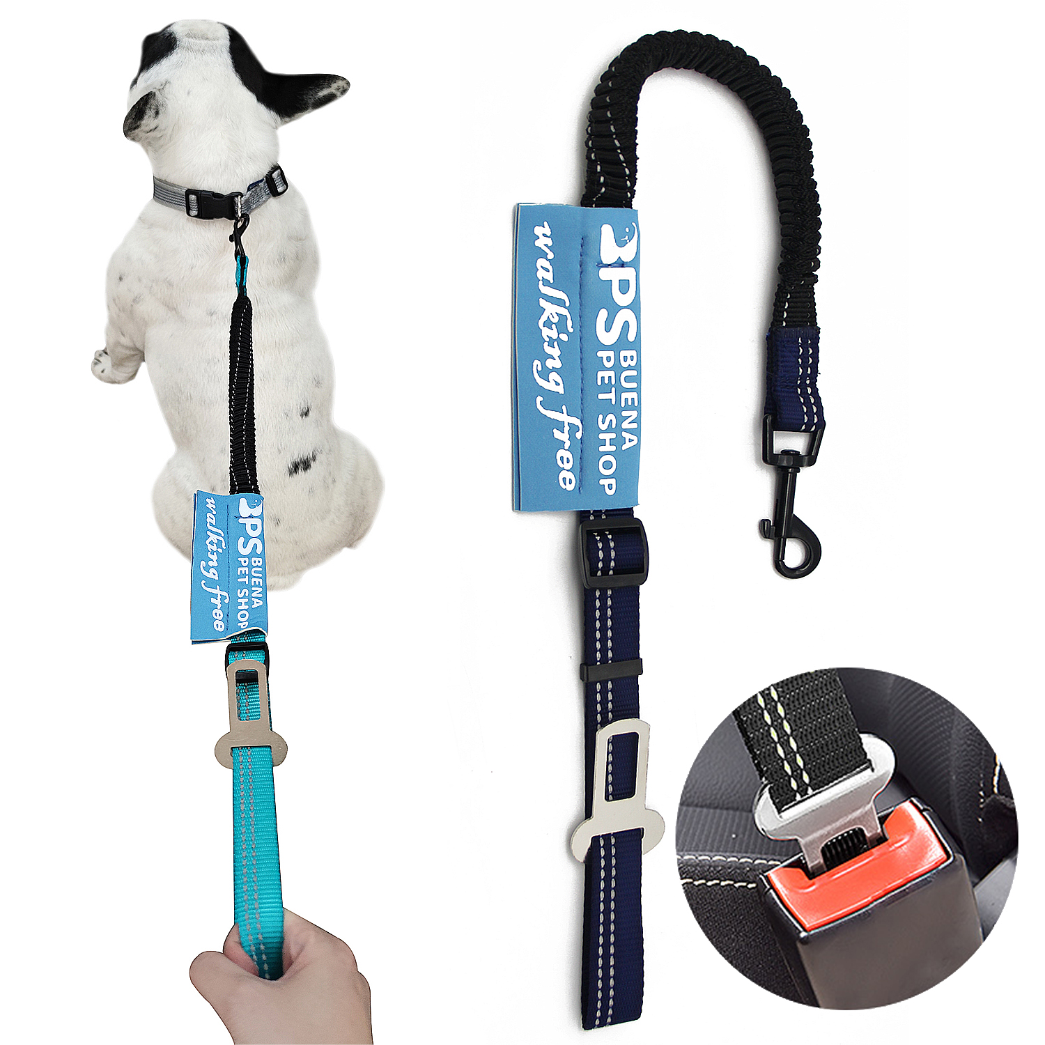 BPS Cinturón de Seguridad para Perro de Coche Árnes Correa Perro Ajustable con Hebilla de Fijación 70-100 cm: Azul Oscuro