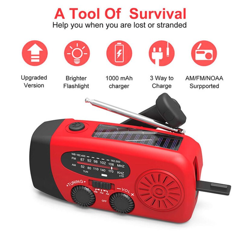 Multifunctionele Hand Radio Solar Crank Dynamo Powered Am/Fm/Noaa Weather Radio Gebruik Emergency Led Zaklamp En Power bank